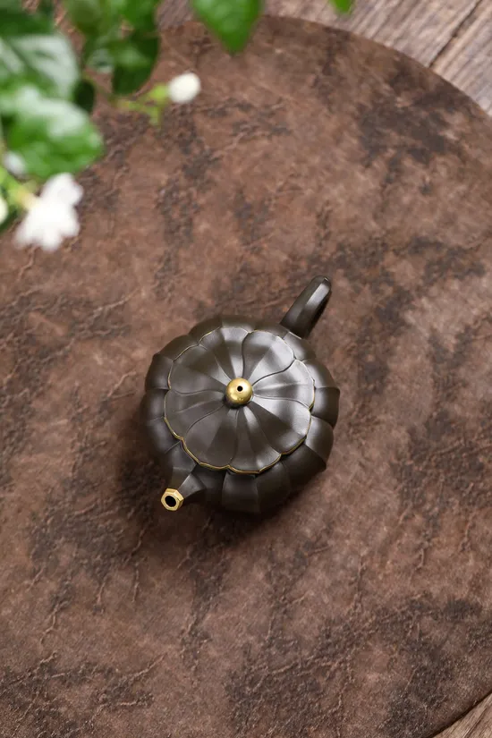 Yixing Teapot | Handcrafted Purple Clay Teapot with Golden Decorations 8