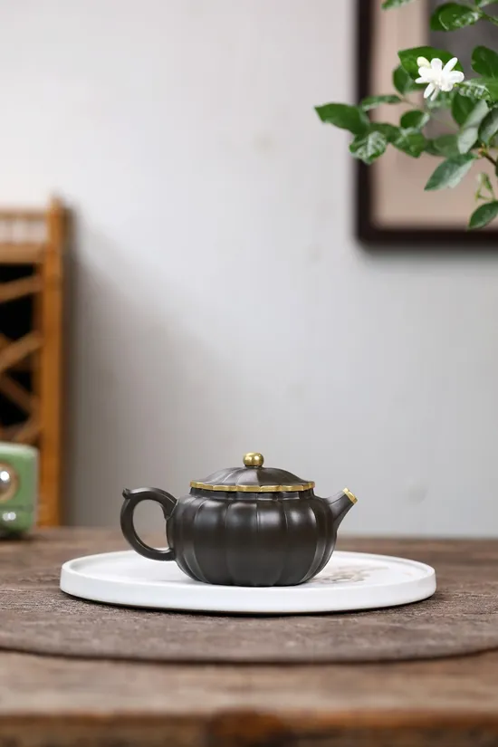 Yixing Teapot | Handcrafted Purple Clay Teapot with Golden Decorations 9