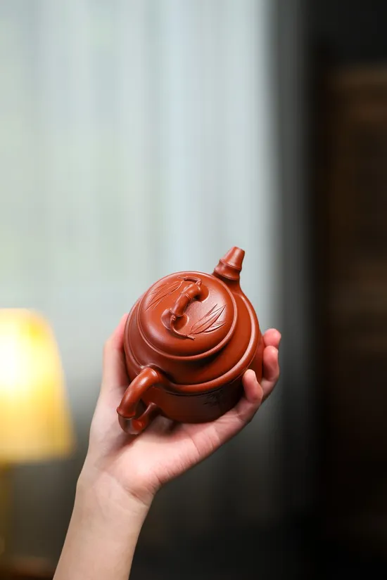Yixing Purple Clay Teapot | Handcrafted Bamboo Design | Artisan Pottery 2