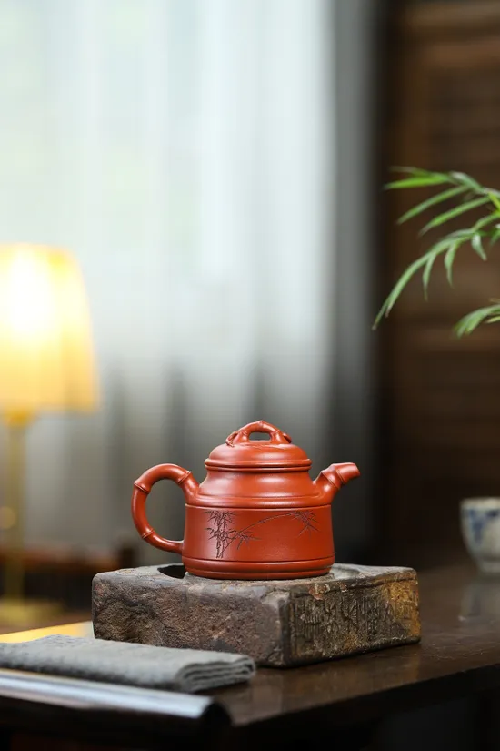 Yixing Purple Clay Teapot | Handcrafted Bamboo Design | Artisan Pottery 6