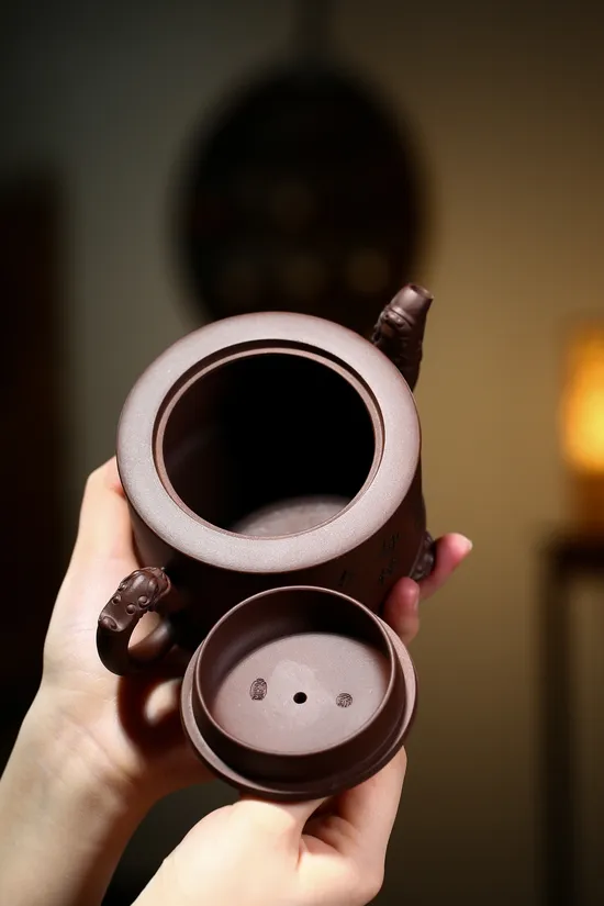 Yixing Zisha Teapot - Handcrafted 80cc Purple Clay Pot with Dragon Art 2