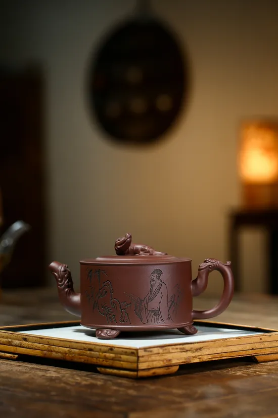 Yixing Zisha Teapot - Handcrafted 80cc Purple Clay Pot with Dragon Art 4