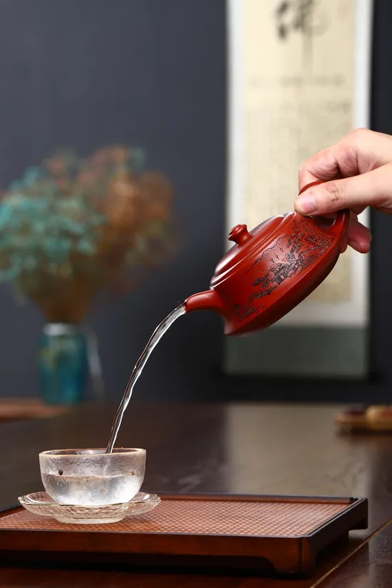 Zisha Teapots: Da Hong Pao clay | landscape carving 1