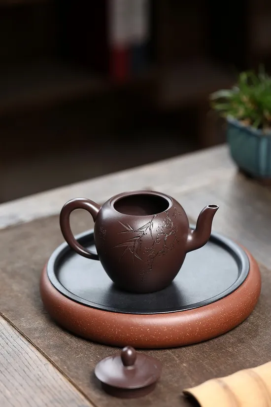 Yixing Zisha Teapot - Mastercrafted Clay Pot with Artistic Engravings 1