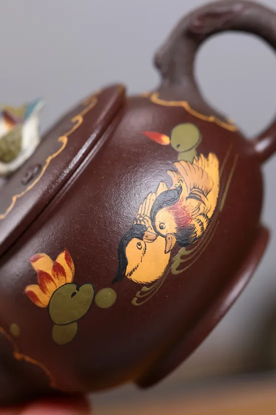 Yixing Teapot | Handcrafted Zisha Clay Teapot with Mandarin Duck Design 4