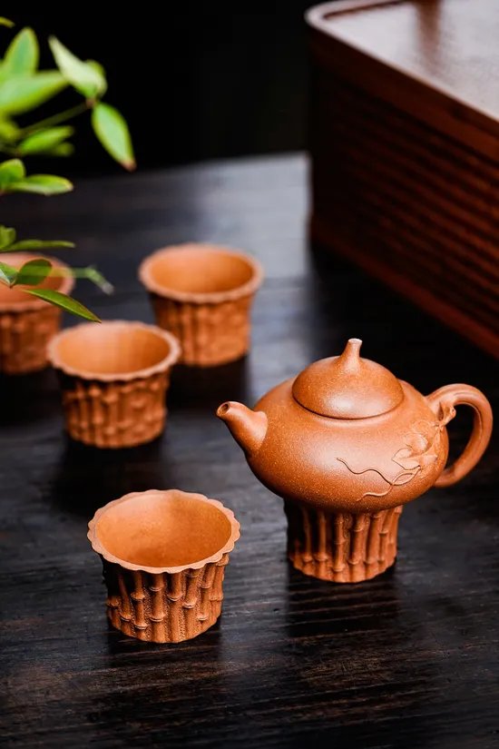 Yixing Zisha Teapot Set | Handcrafted Bamboo Design | Artisan Collection 5