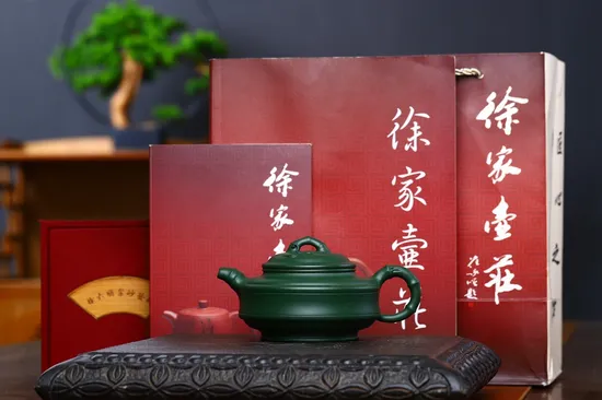 Zisha Teapots: Double Line Bamboo Drum | rare green clay 2