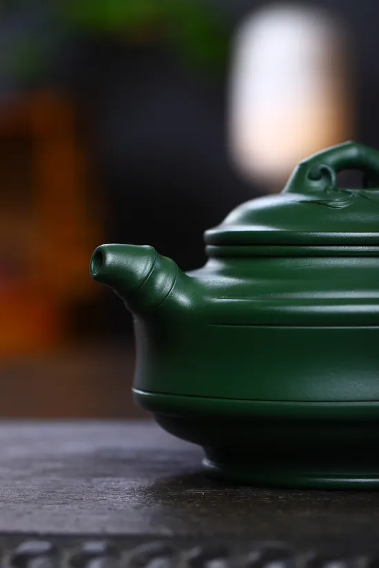 Zisha Teapots: Double Line Bamboo Drum | rare green clay 3