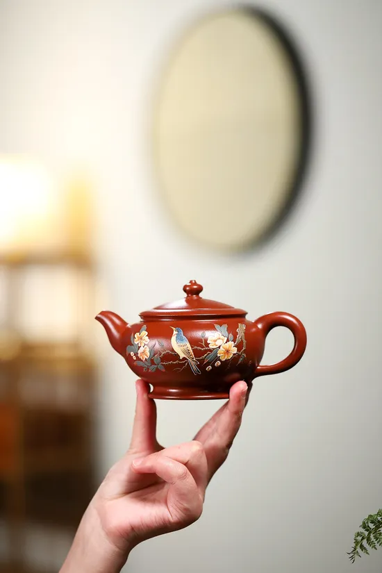 Zisha Teapots: Da Hong Pao clay | Fully Handmade Flat Smiling Cherry 3