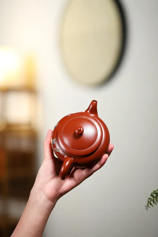 Zisha Teapots: Da Hong Pao clay | Fully Handmade Flat Smiling Cherry 4
