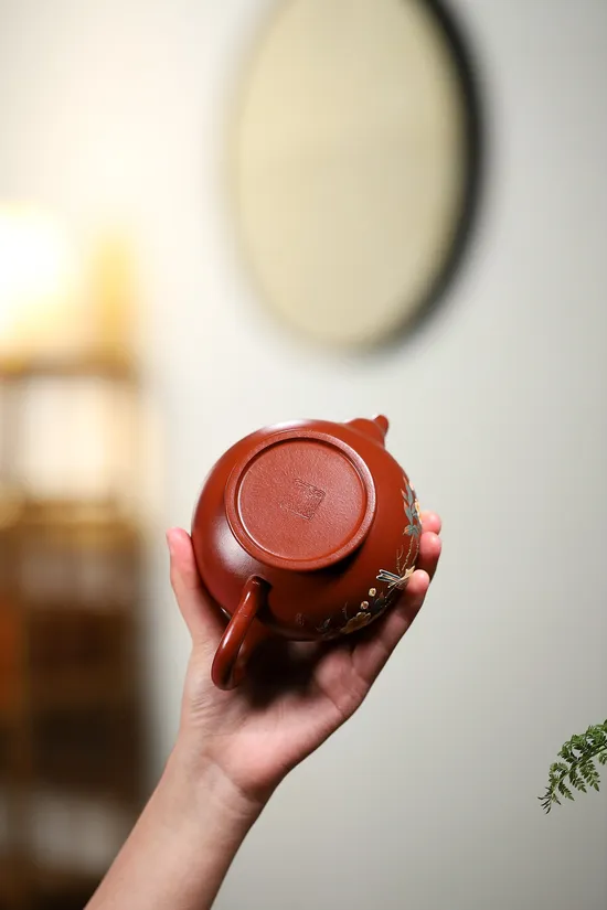 Zisha Teapots: Da Hong Pao clay | Fully Handmade Flat Smiling Cherry 8