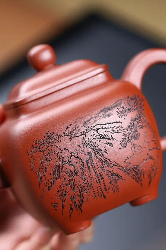 Yixing Zisha Clay Teapot, Square Palace Lantern Design, Handcrafted Ceramic 4