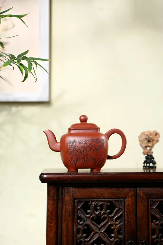 Yixing Zisha Clay Teapot, Square Palace Lantern Design, Handcrafted Ceramic 7