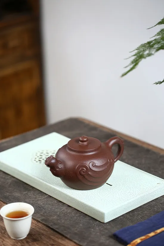 Phoenix Yixing Clay Teapot | Handcrafted Zisha Pot with Golden Sand Clay 5