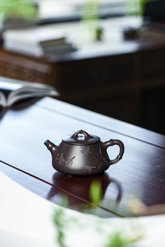 Yixing Teapot | Handcrafted Bamboo Design | Collector's Purple Clay 3