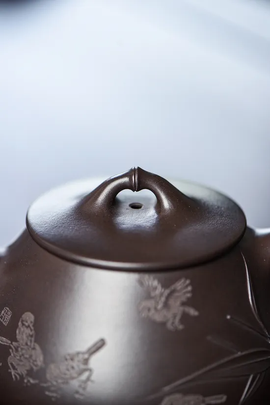 Yixing Teapot | Handcrafted Bamboo Design | Collector's Purple Clay 6