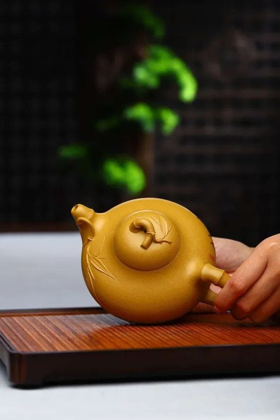 Premium Yixing Clay Teapot | Handcrafted Bamboo Design Artisan Teaware 3
