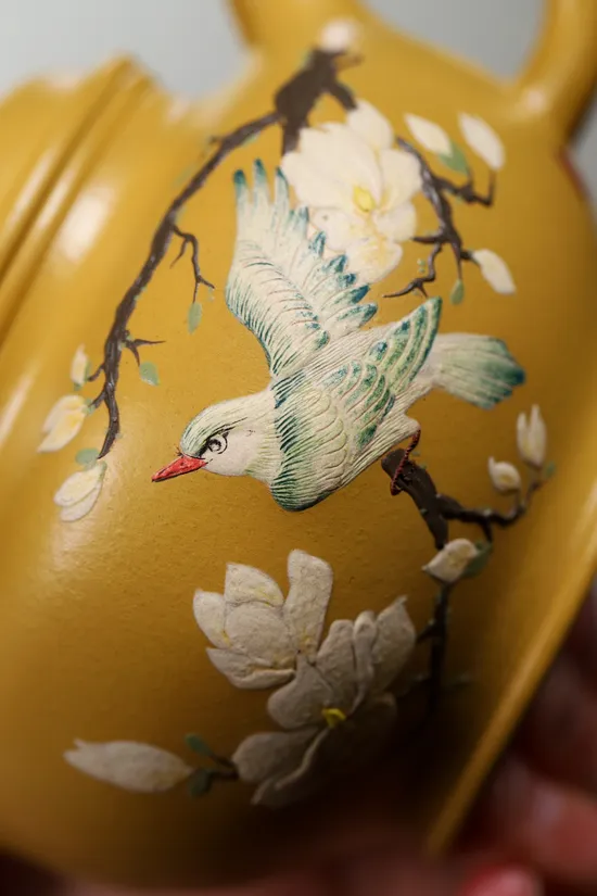 Premium Yixing Zisha Teapot | Golden Vermilion Clay | Handcrafted Collectible 2