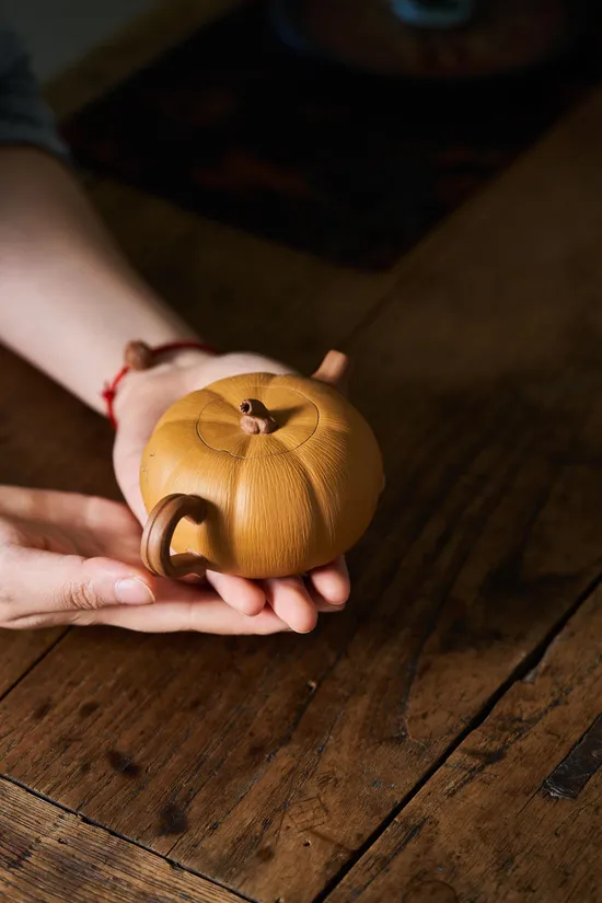 Yixing Teapot | Handcrafted Zisha Clay Golden Pumpkin Artisan Pot 3