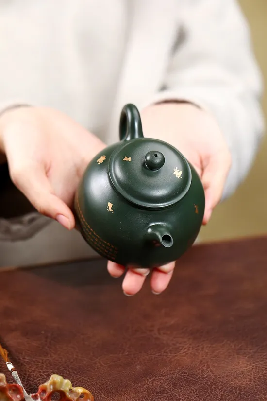Yixing Zisha Teapot - Handcrafted Sumatra Green Clay Design 7