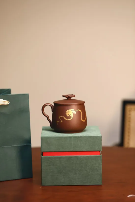 Yixing Zisha Teapot | Handcrafted Artisan Clay Pot, Gold Detailing 1