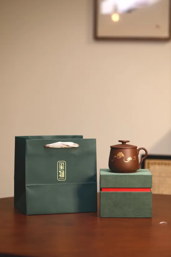 Yixing Zisha Teapot | Handcrafted Artisan Clay Pot, Gold Detailing 2