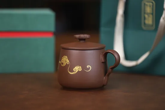 Yixing Zisha Teapot | Handcrafted Artisan Clay Pot, Gold Detailing 5