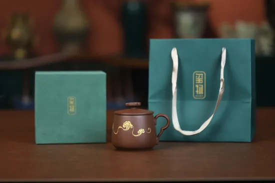 Yixing Zisha Teapot | Handcrafted Artisan Clay Pot, Gold Detailing 6