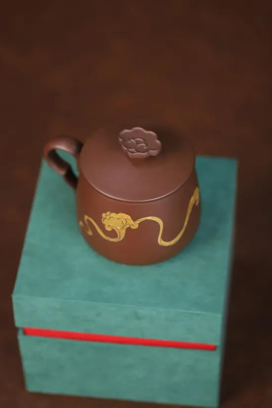 Yixing Zisha Teapot | Handcrafted Artisan Clay Pot, Gold Detailing 9