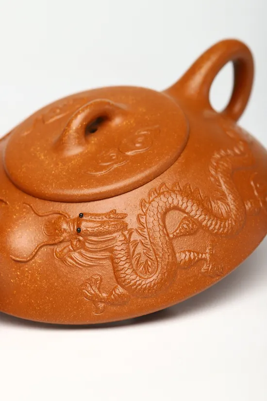 Zisha Teapots: Coiled Dragon Stone Pot | crab yellow duan clay 8