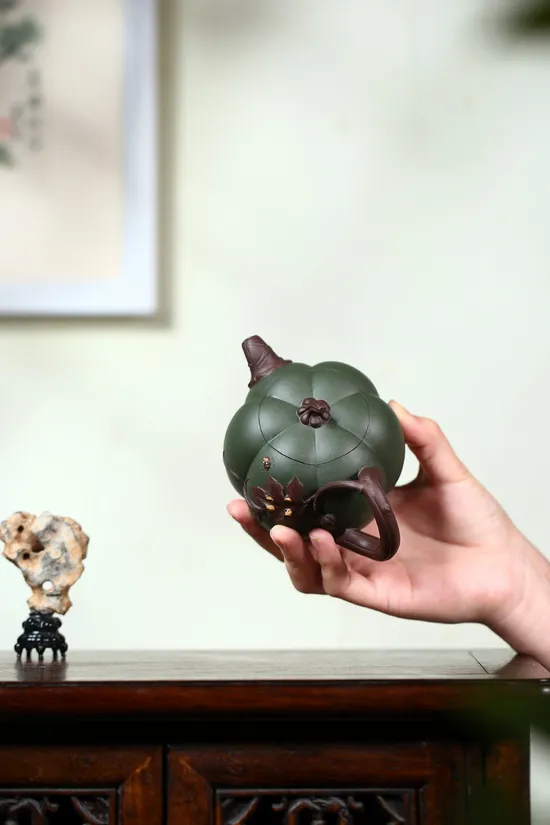 Yixing Zisha Teapot | Artisan Pumpkin Design | 270cc Clay Teapot 4