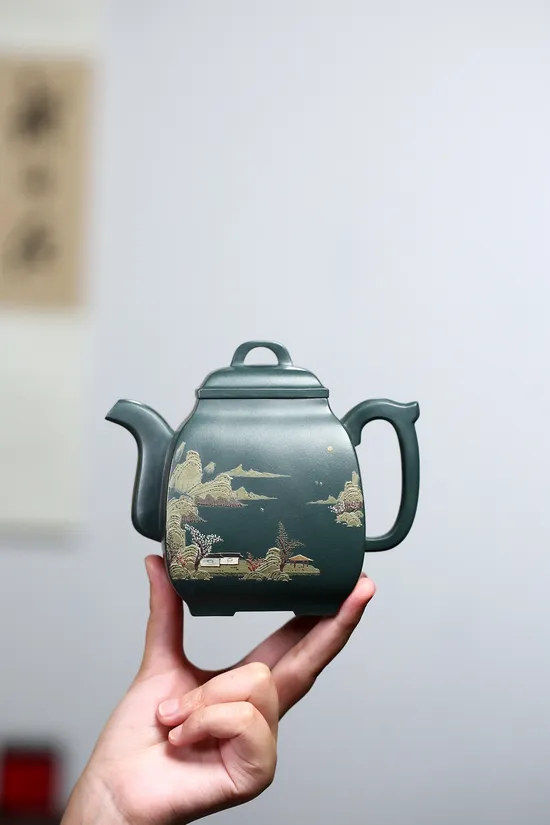 Yixing Zisha Teapot | Handcrafted Purple Clay Pottery | 70s Dark Green Clay 4