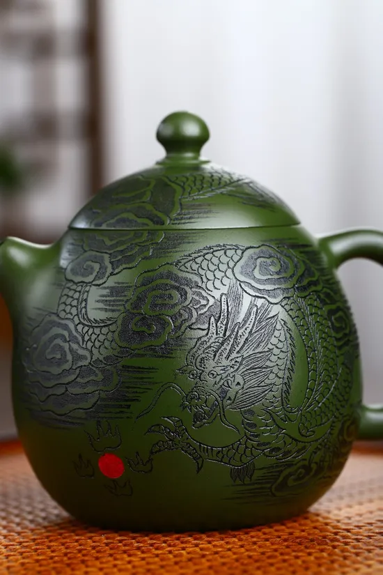 Yixing Clay Teapot - Rare Dragon Egg Design & Republic Green Clay 1