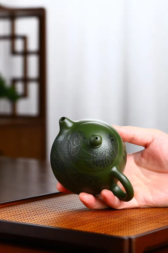 Yixing Clay Teapot - Rare Dragon Egg Design & Republic Green Clay 2