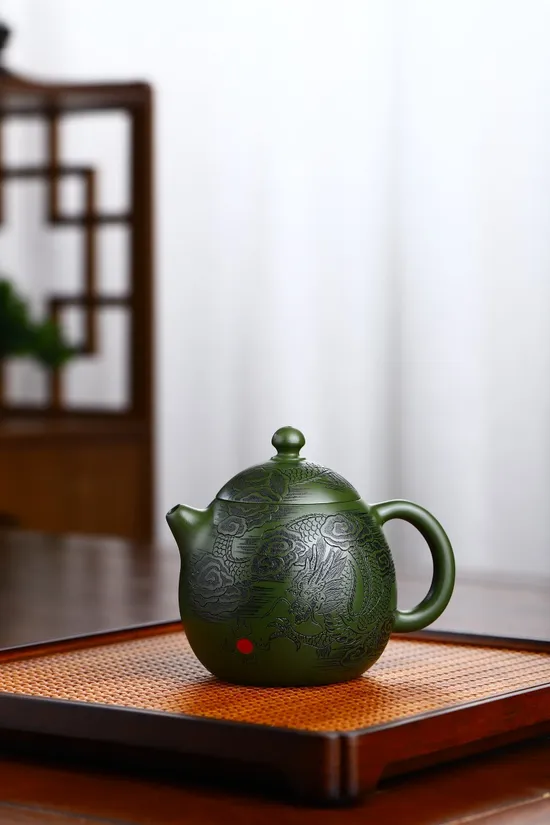 Yixing Clay Teapot - Rare Dragon Egg Design & Republic Green Clay 7