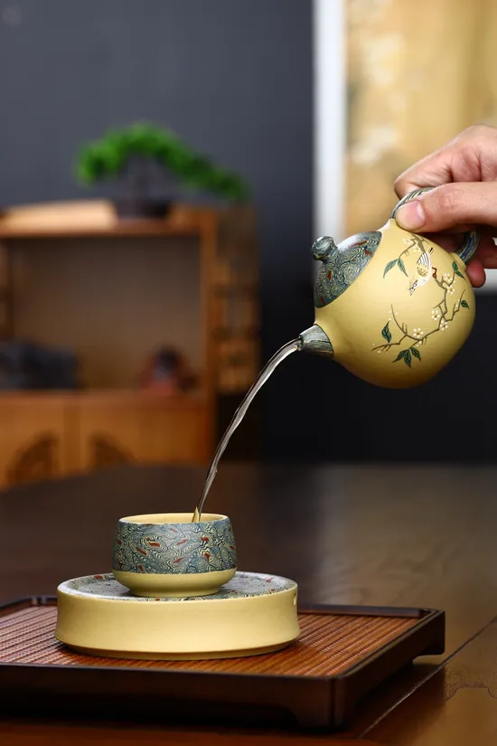 Yixing Teapot Set - Handcrafted Zisha Clay Dragon Egg Design 6