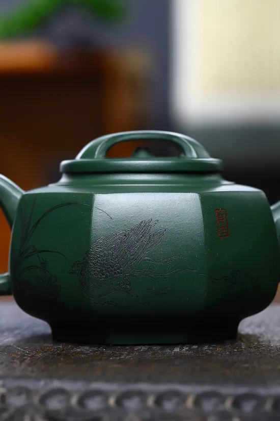 Yixing Zisha Teapot - Rare Green Clay, Handcrafted Artisan Teapot 7