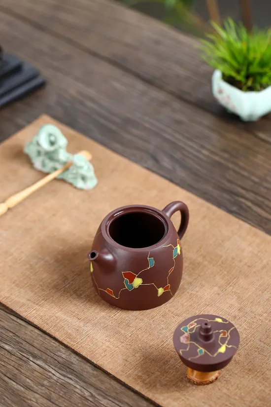 Premium Yixing Purple Clay Teapot – Handcrafted Enamel Artisan Teapot 5