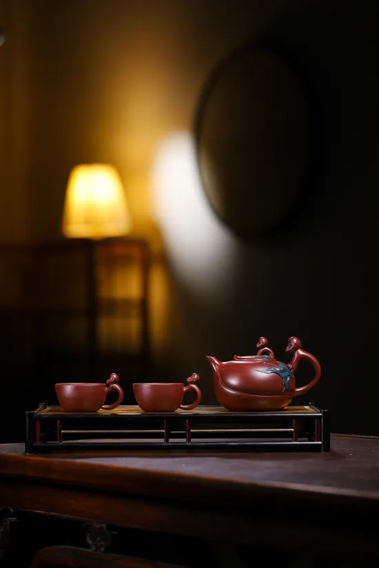 Yixing Clay Teapot Set - Monkey & Peach Artistry | 260CC Zisha Pot 8
