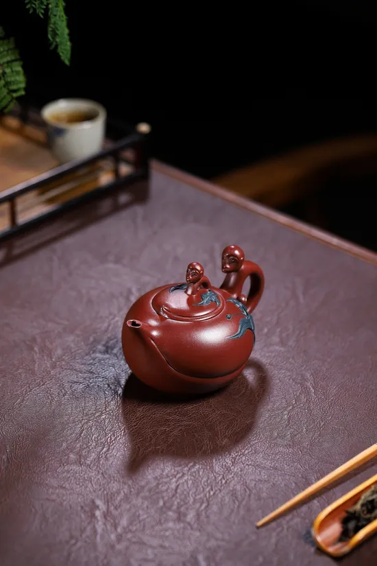 Yixing Clay Teapot Set - Monkey & Peach Artistry | 260CC Zisha Pot 9