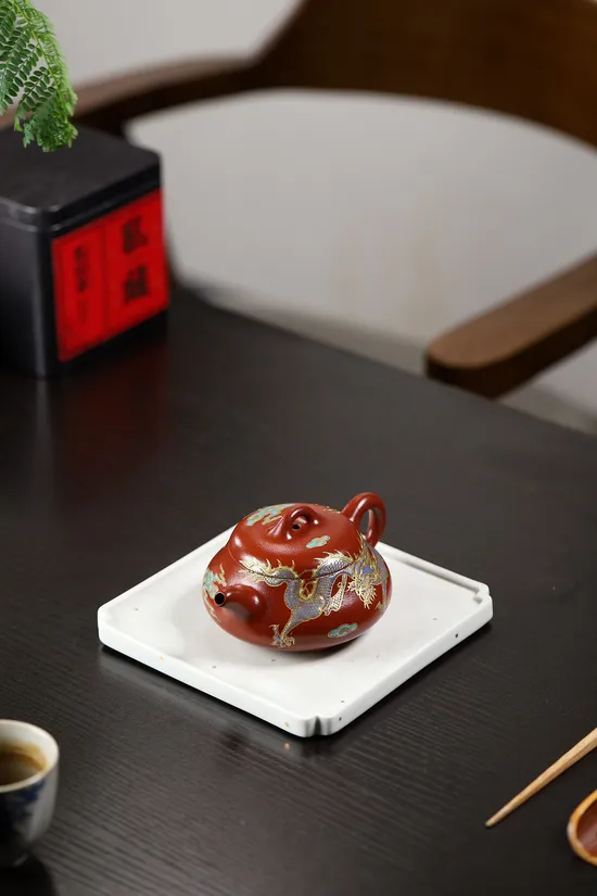 Yixing Zisha Teapot: Handcrafted Artisan Purple Clay Pot with 24K Gold 2