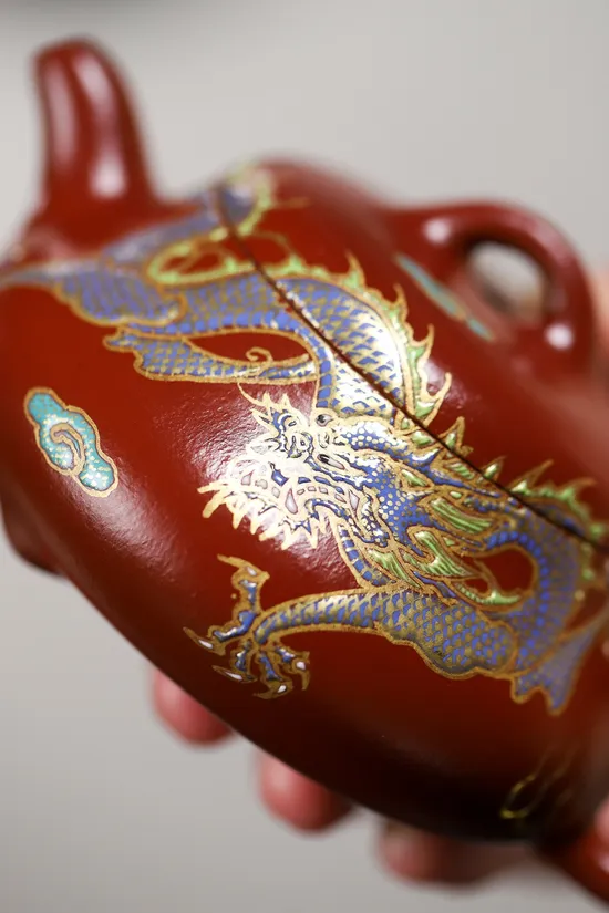 Yixing Zisha Teapot: Handcrafted Artisan Purple Clay Pot with 24K Gold 3